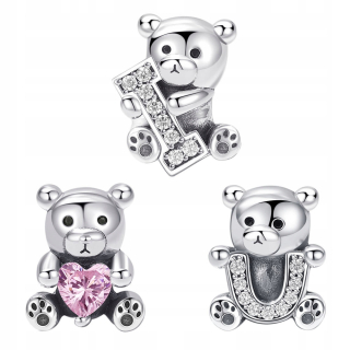 Sada 3 korálkových príveskov Teddy Bears I Love You 925 Silver v darčekovej krabičke